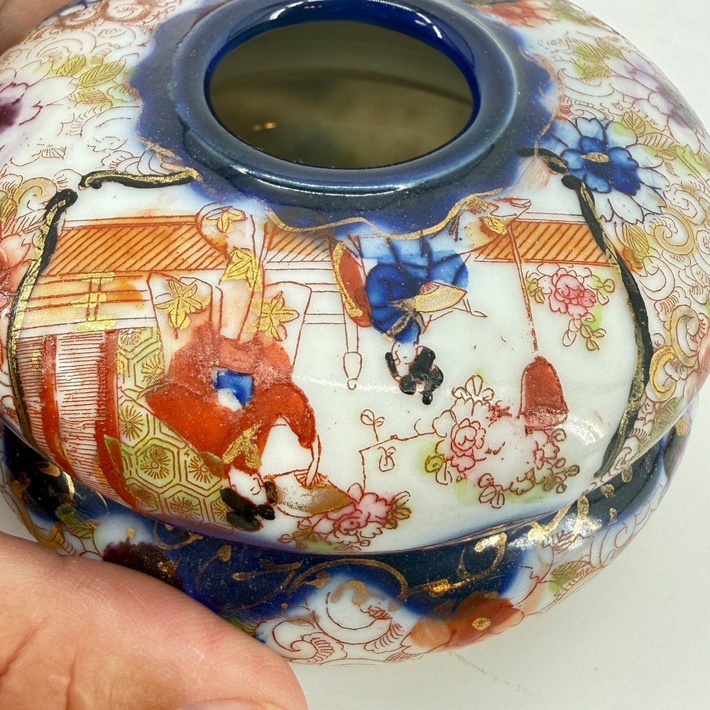 Vintage Porcelain Hair Receiver | Asian Hand Painted Dresser Vanity Jar - Picture 13 of 15
